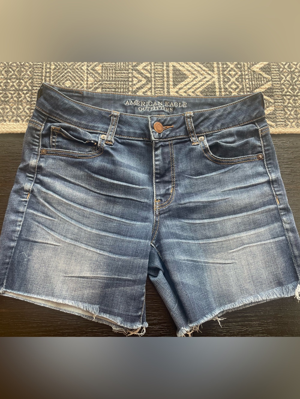 American Eagle Outfitters Super Stretch Midi Denim Shorts AEO X Cafe Sz 10